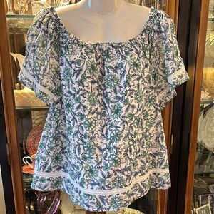 CC California Floral Green Blue & White Women's Blouse